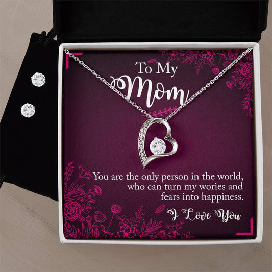 Forever Love Necklace and Cubic Zirconia Earring Set - Best gift for mother and grandmother