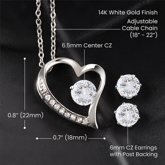Forever Love Necklace and Cubic Zirconia Earring Set - Best gift for mother and grandmother